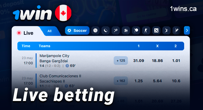 Live betting on sports at the bookmaker's site 1Win
